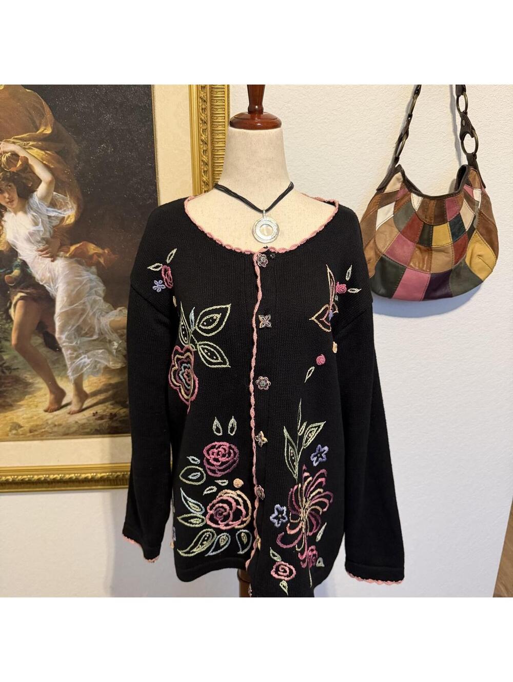 Vintage Whimsi Storybook Knits Embroidered Beaded Cardigan